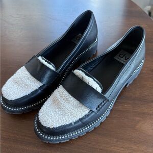 DV by Dolce Vita Women's Black and White Loafers Fur Trim